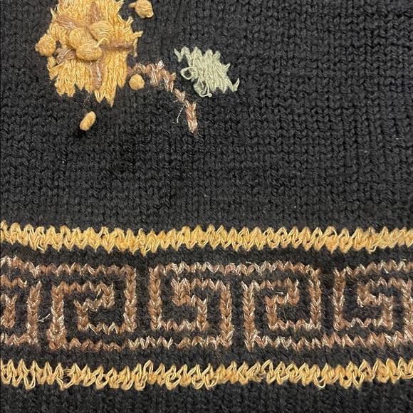 Carole Little M/L Black Wool Hand Knit Sweater Floral Coin Vintage 80s - Picture 7 of 8